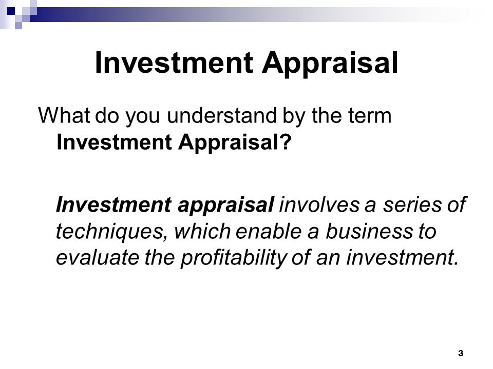 define investment appraisal techniques
